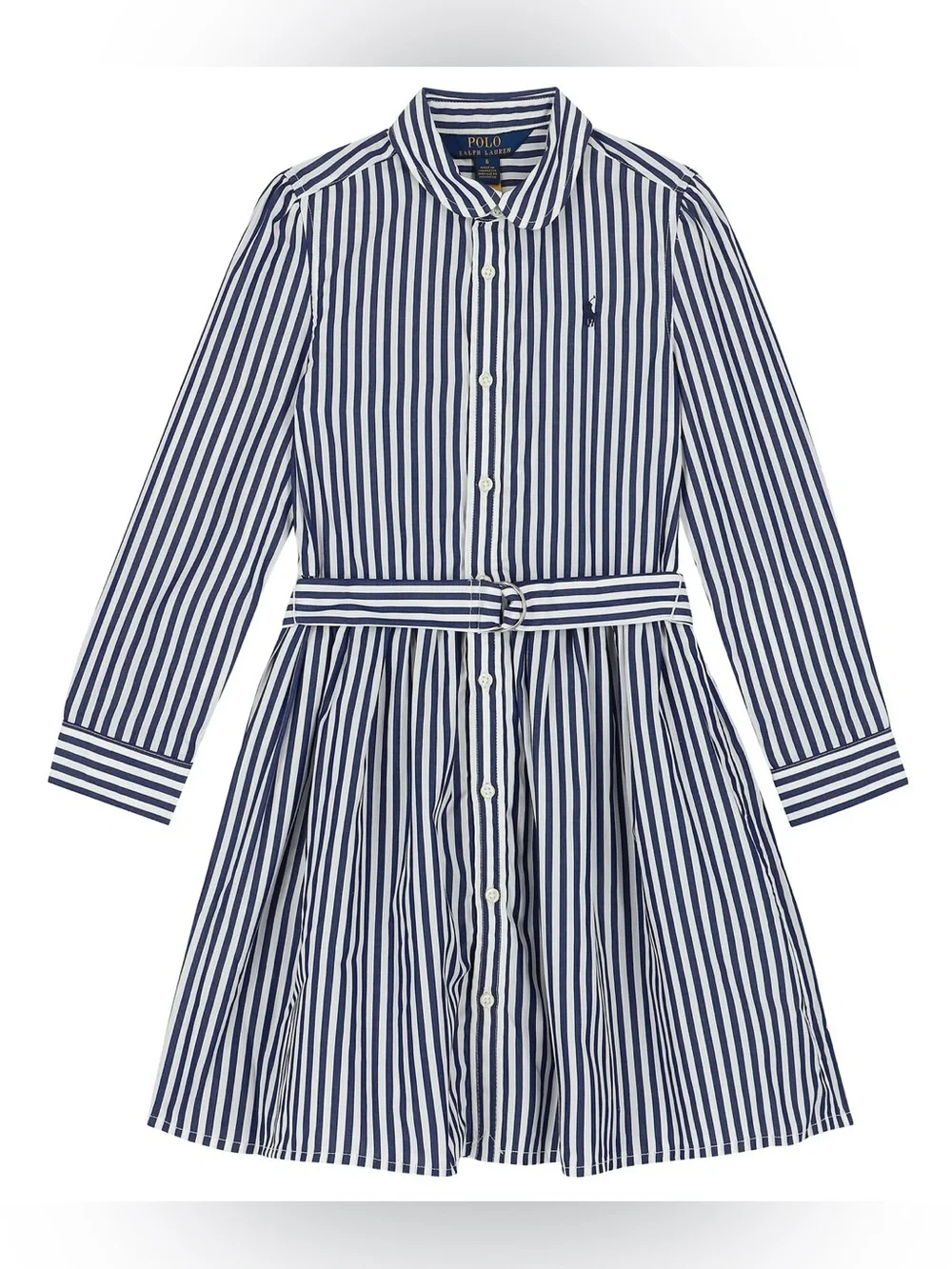 Polo Ralph Lauren Girls Striped Shirt Dress Navy White Size 5 Cotton